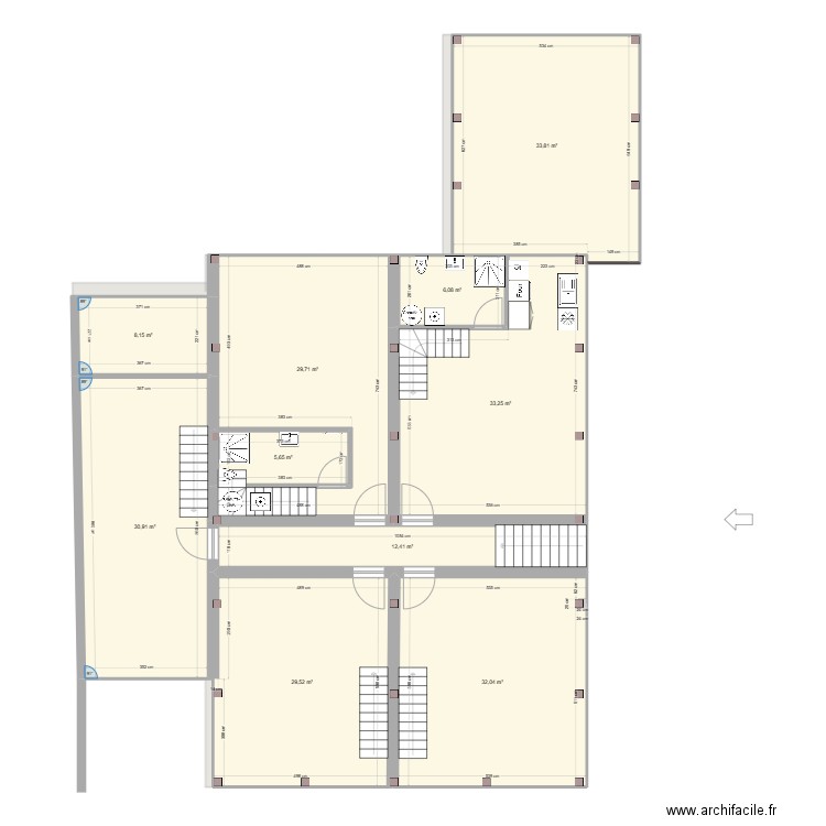 Essai 7. Plan de 28 pièces et 521 m2