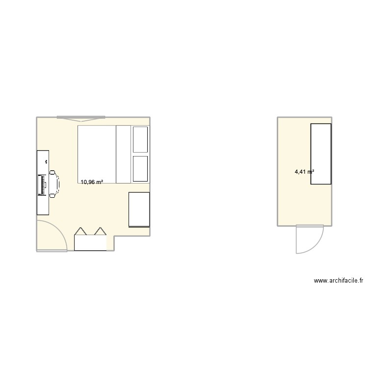 Chambre 2. Plan de 2 pièces et 15 m2