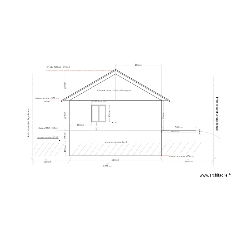 maison Douvres  / plan de l'existant /façade Ouest. Plan de 0 pièce et 0 m2