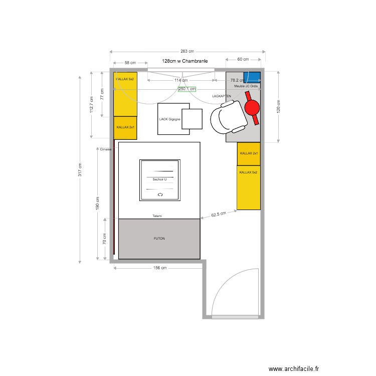 Bureau NEW Futon v10 CL. Plan de 1 pièce et 9 m2