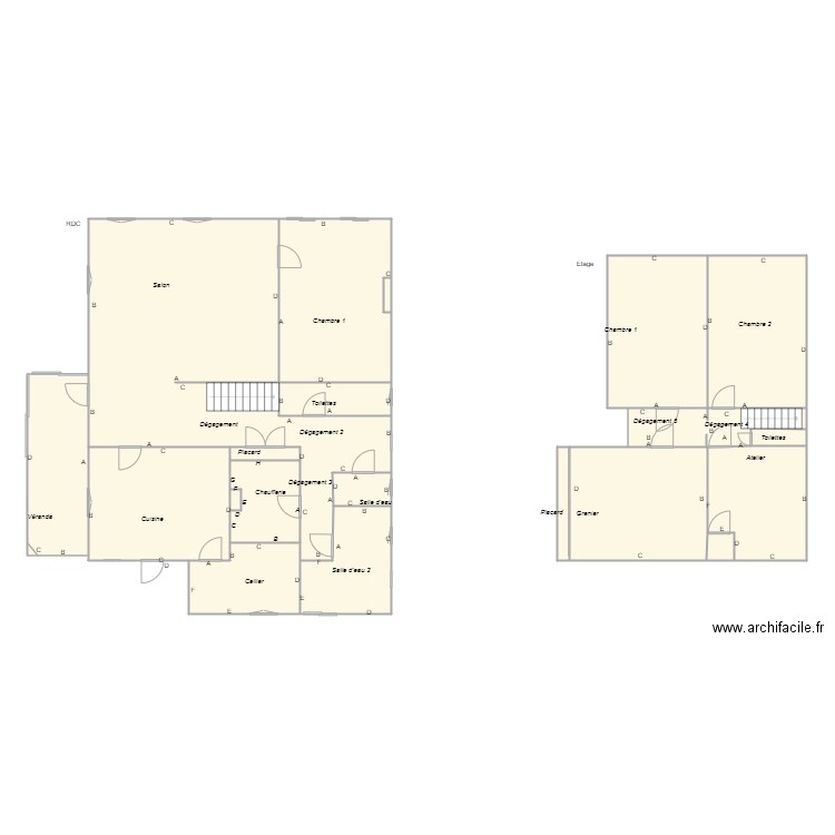 Croquis CHARVIER. Plan de 20 pièces et 242 m2