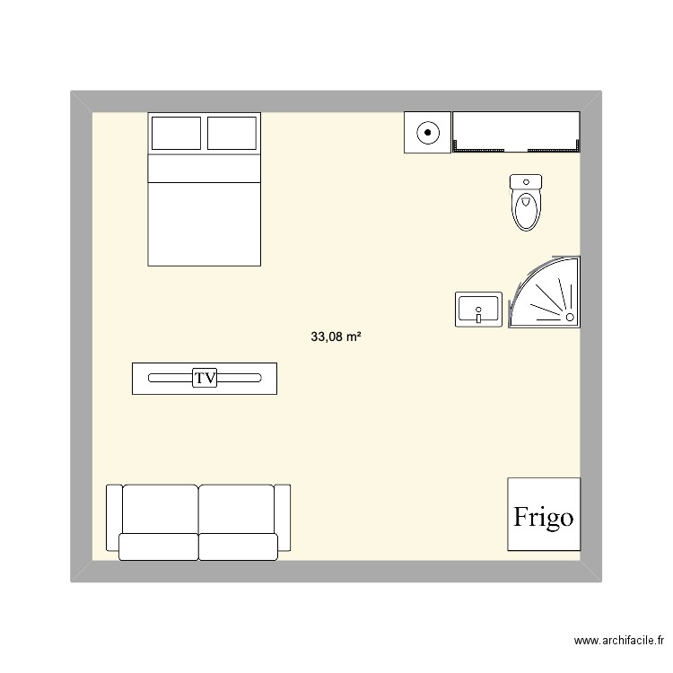 mater. Plan de 1 pièce et 33 m2