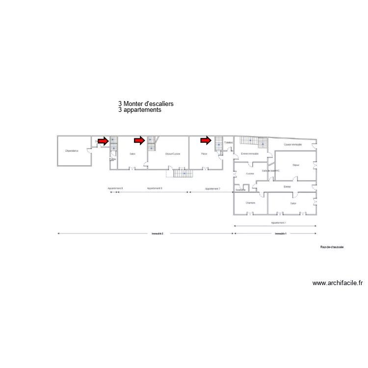 escaliers triplex b&acirc;timent 2. Plan de 
