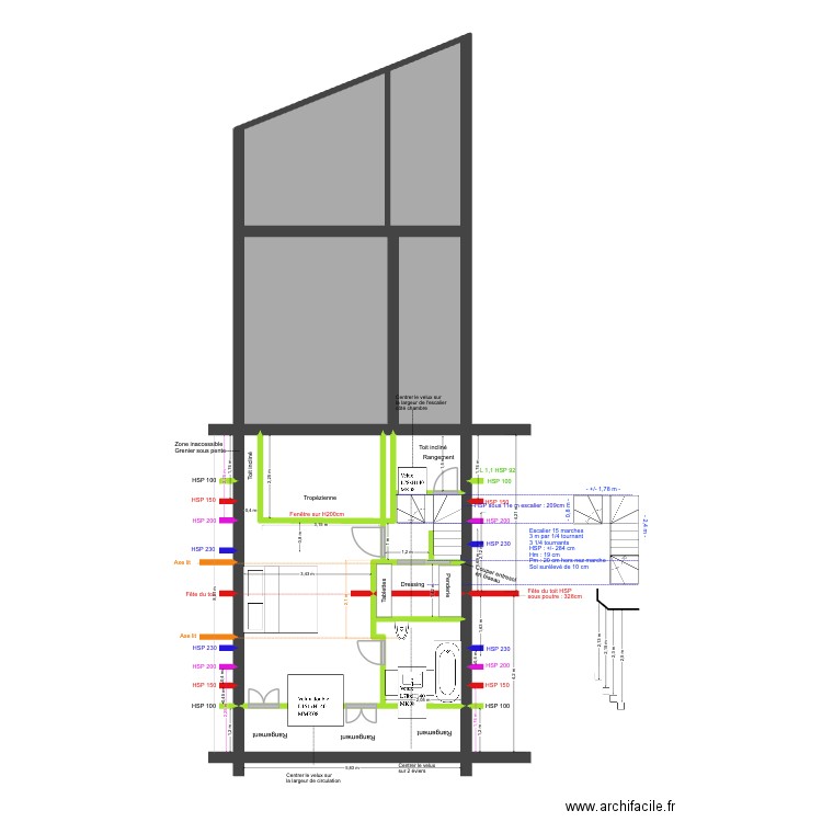 BAUCQ 77 4e étage aménagé V6. Plan de 13 pièces et 96 m2