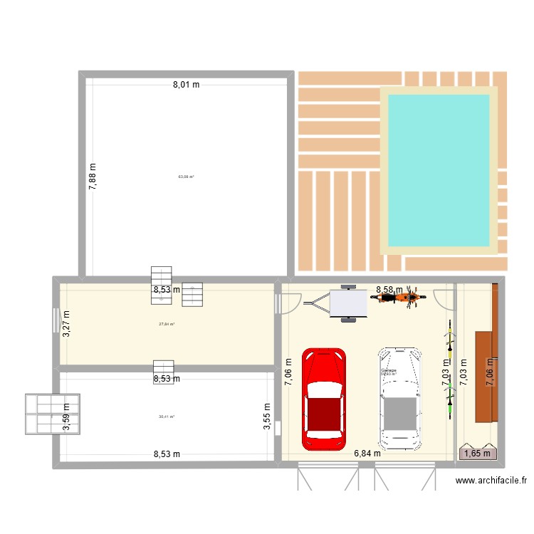 garage. Plan de 4 pièces et 181 m2