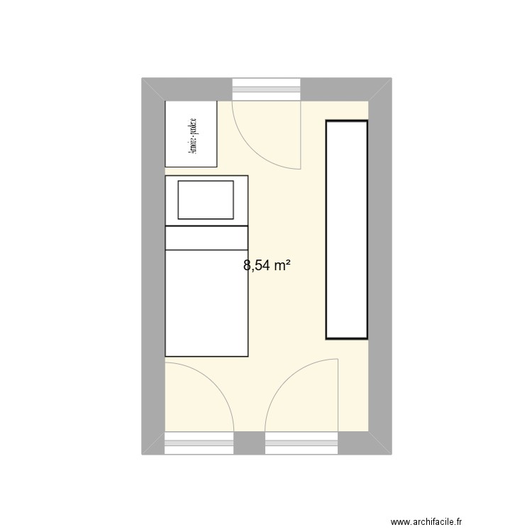 CHAMBRE LAYANA & LIYANO. Plan de 1 pièce et 9 m2
