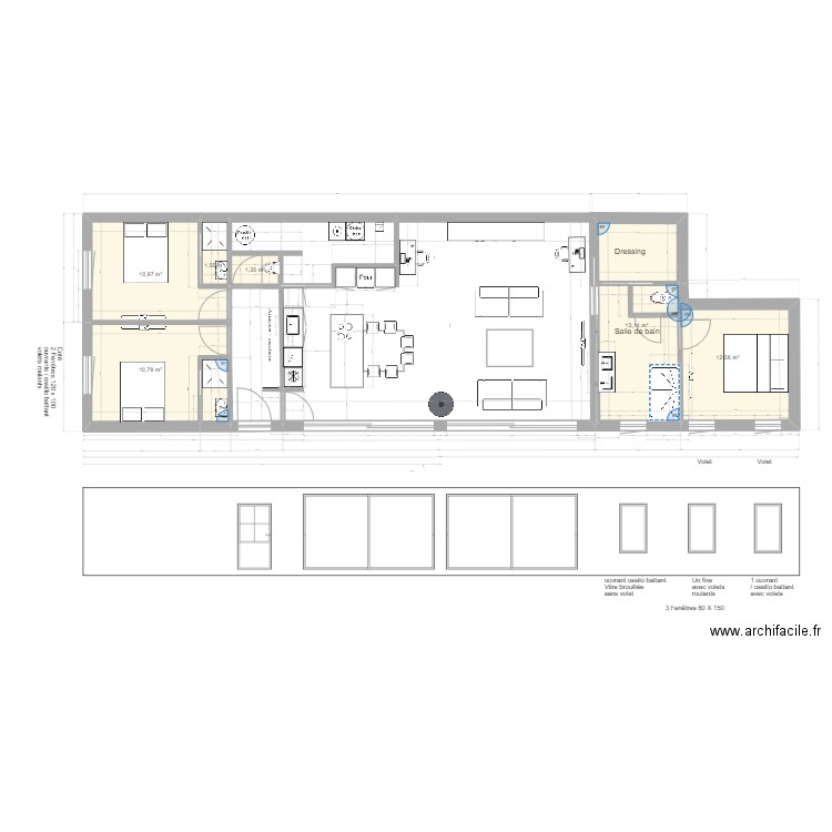 PROJET CAILLE - AMENAGEMENT INTERIEUR PLAN C. Plan de 7 pièces et 52 m2