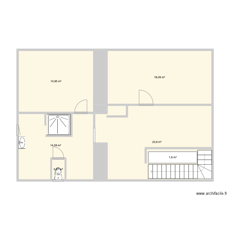 Douche Martine. Plan de 6 pièces et 76 m2