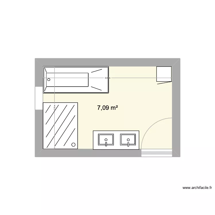 Salle de bain. Plan de 1  et 7 m²