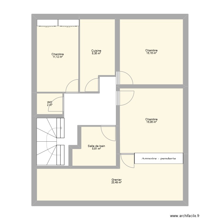 ETAGE. Plan de 7 pièces et 78 m2