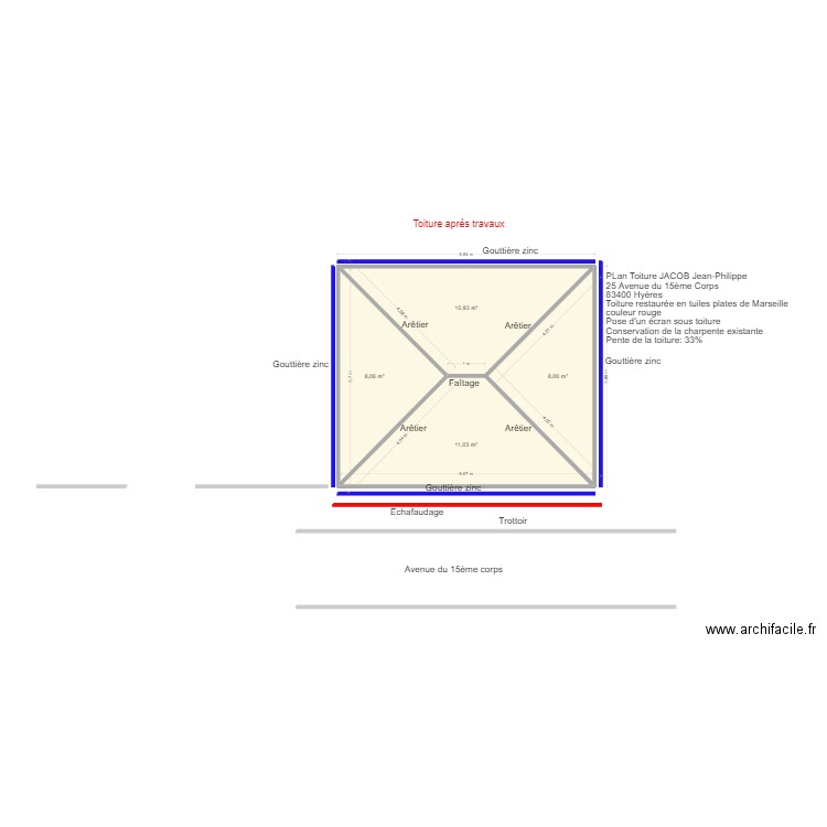 Plan JACOB après travaux. Plan de 4 pièces et 38 m2