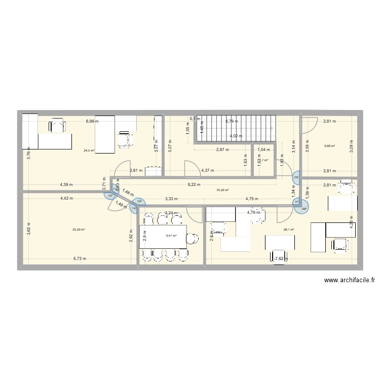 ETAGE B1. Plan de 7 pièces et 121 m2