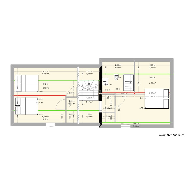 ETAGE 2. Plan de 17 pièces et 57 m2