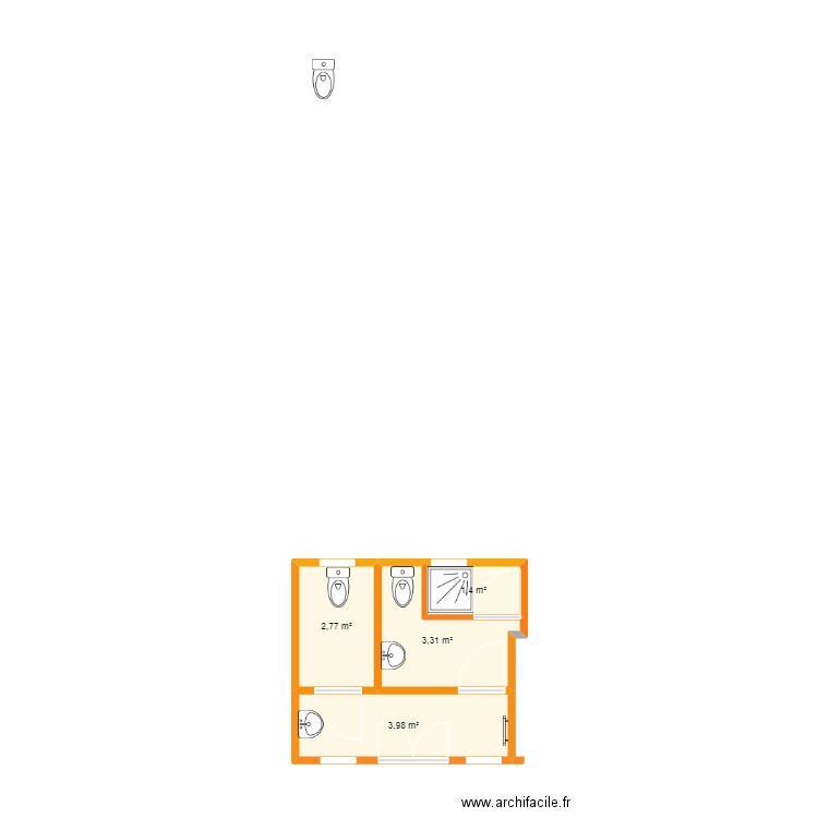 SALLE DE BAIN. Plan de 4 pièces et 11 m2