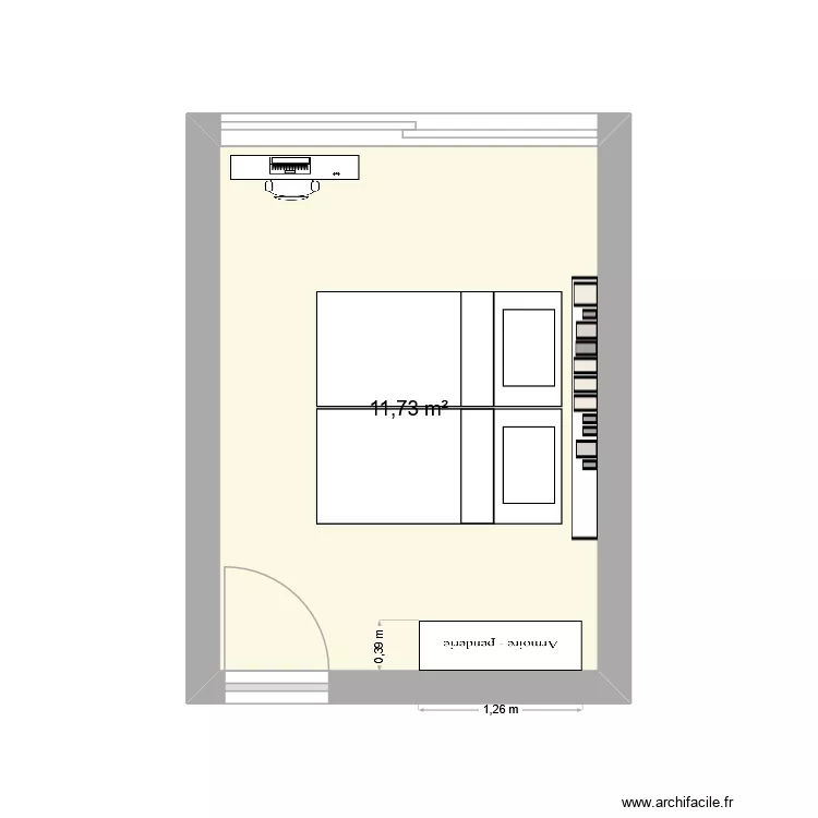 Chambre amis. Plan de 1 pièce et 12 m²