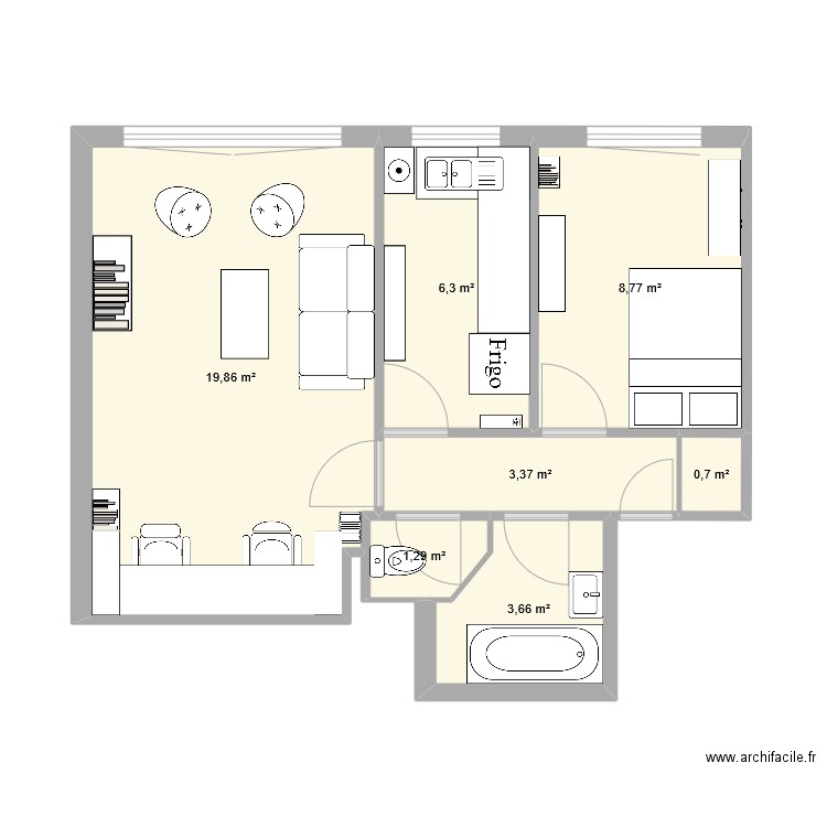 appart du 106. Plan de 7 pièces et 44 m2