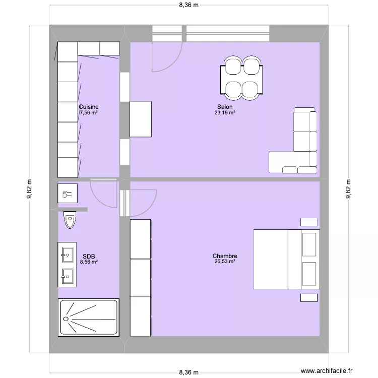 RDC. Plan de 4  et 66 m²