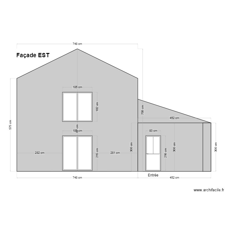 façade est. Plan de 0 pièce et 0 m2