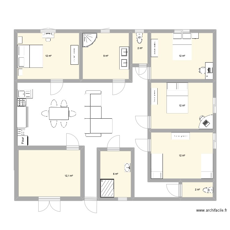 joikshh. Plan de 9 pièces et 79 m2
