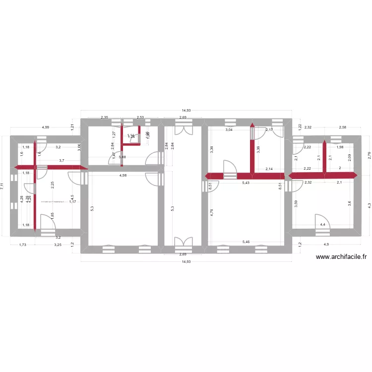 Subles 26-03-31 RDC murs a abattre. Plan de 9  et 107 m²