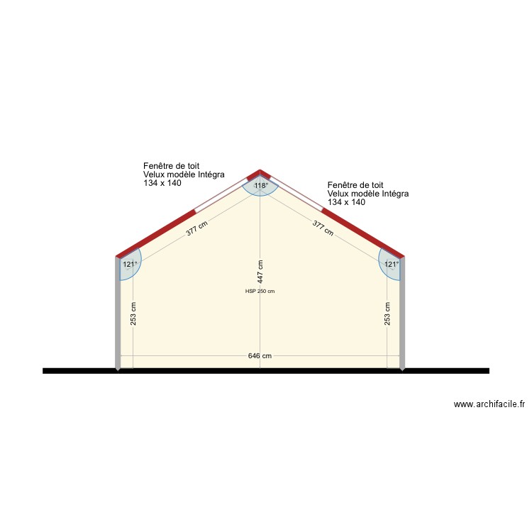 Moutier plan coupe 2. Plan de 1 pièce et 23 m2