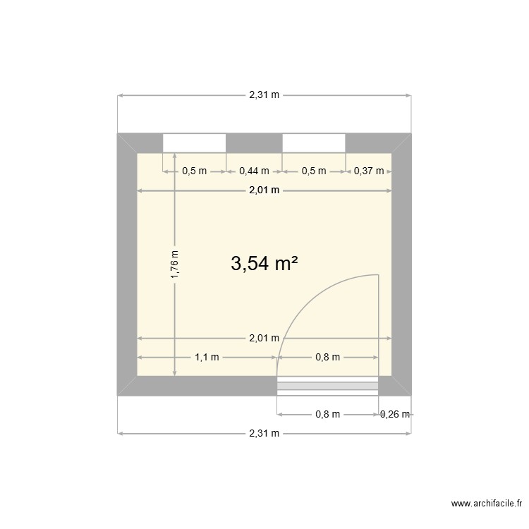 sdb rdc. Plan de 1 pièce et 4 m2