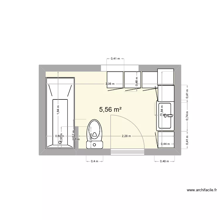 sdb rdc. Plan de 1 pièce et 6 m²