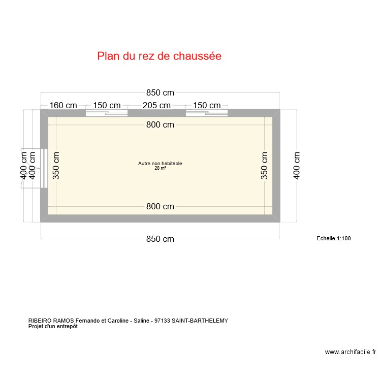 Entrepot. Plan de 1 pièce et 28 m2