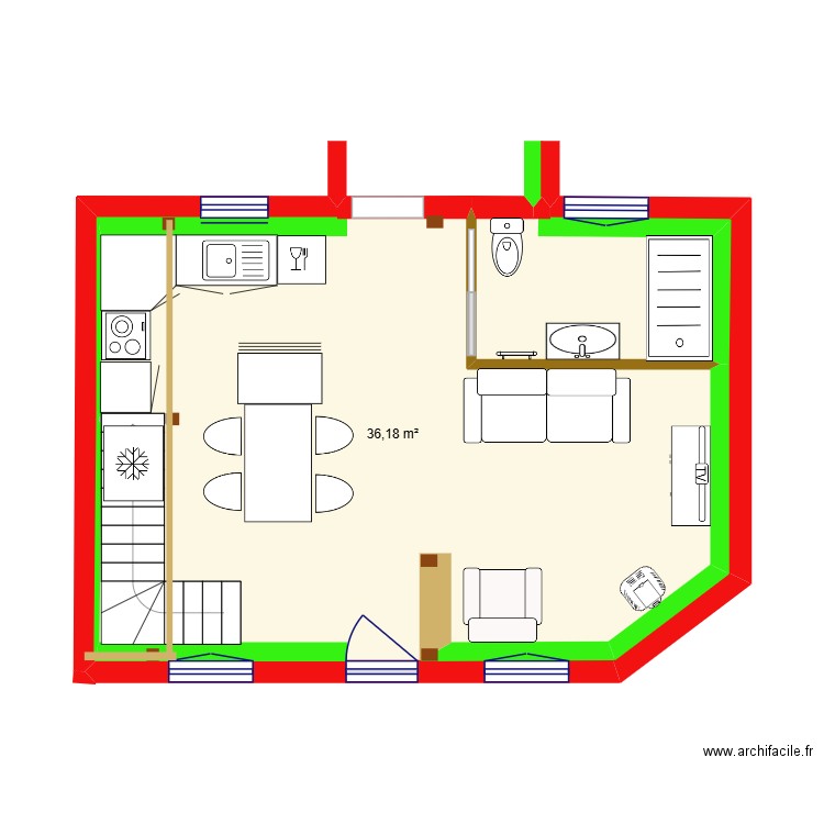 Damville 3. Plan de 1 pièce et 39 m2