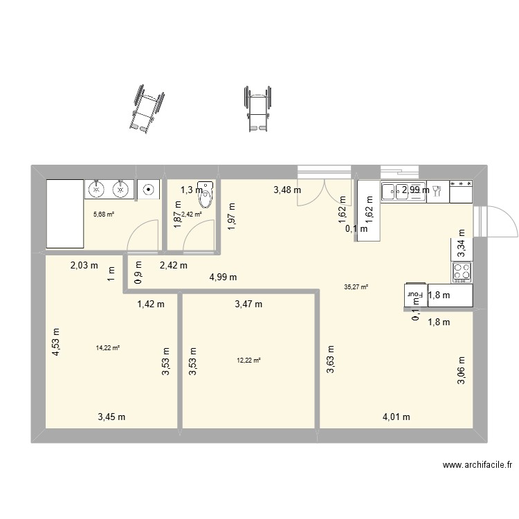 Mélanie. Plan de 5 pièces et 70 m2
