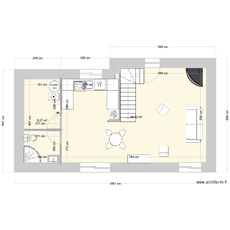 estry1. Plan de 2 pièces et 45 m2