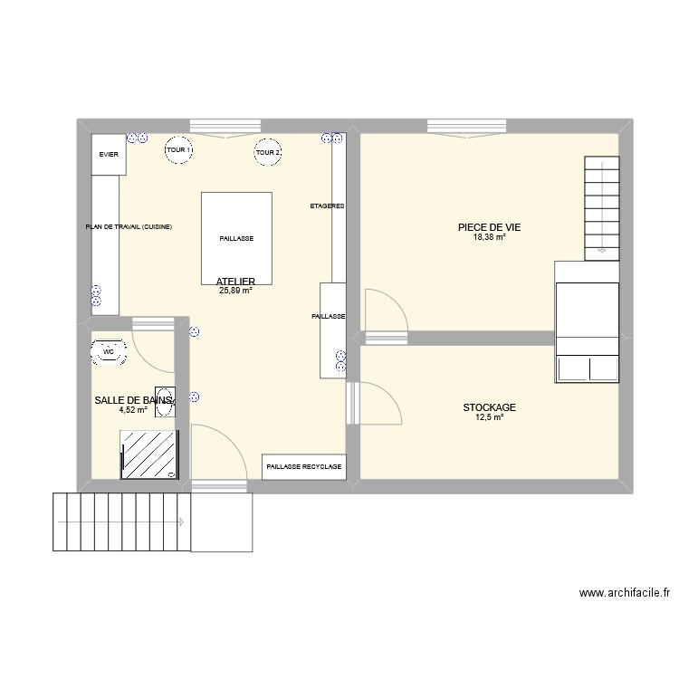 ATELIER CERAMIQUE. Plan de 4 pièces et 61 m2