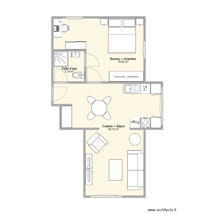 App.Estavayer 2. Plan de 3 pièces et 47 m2