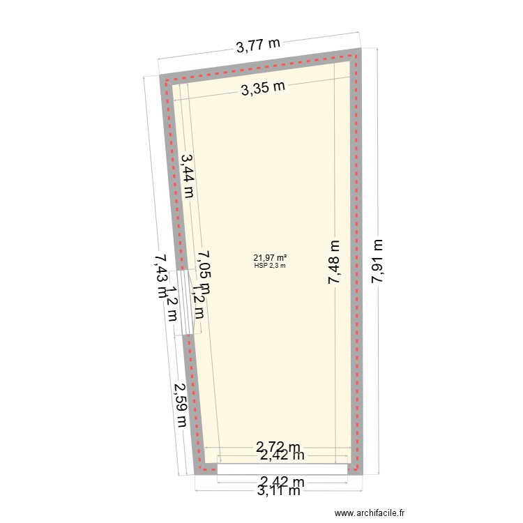 garrage tdc 5. Plan de 1 pièce et 22 m2