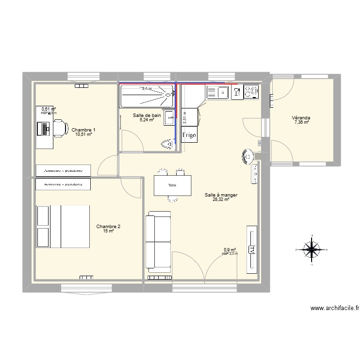 Plan du Rez de Chaussée. Plan de 11 pièces et 70 m2