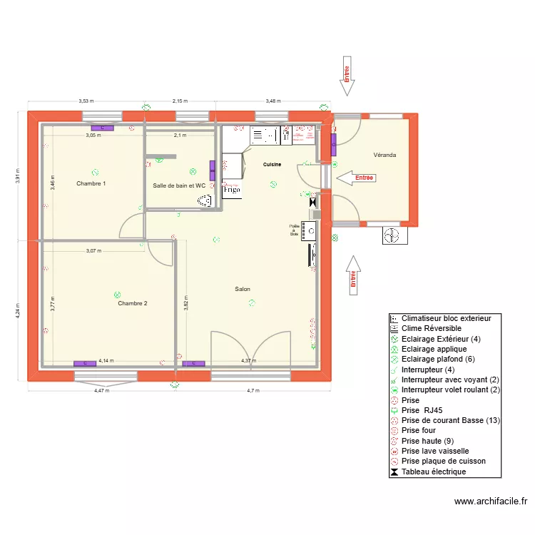 Plan du Rez de Chauss&eacute;e. Plan de 13 pièces et 69 m²