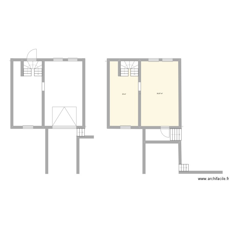 Sous sol avant travaux. Plan de 2 pièces et 47 m2
