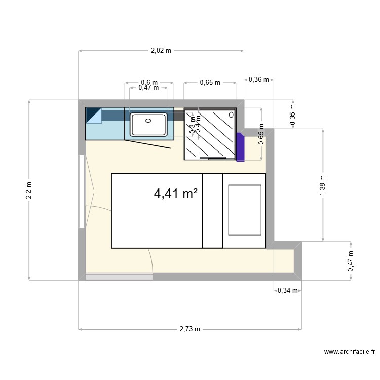 JdA Ch de Service. Plan de 1 pièce et 4 m2