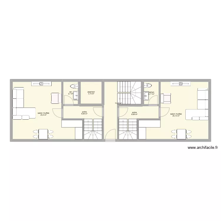 6 daire celaliye ters dubleks salon mutfak alt kat. Plan de 