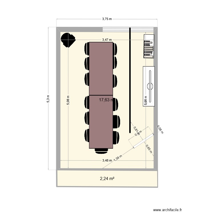 REUNION SALLE. Plan de 2 pièces et 20 m2