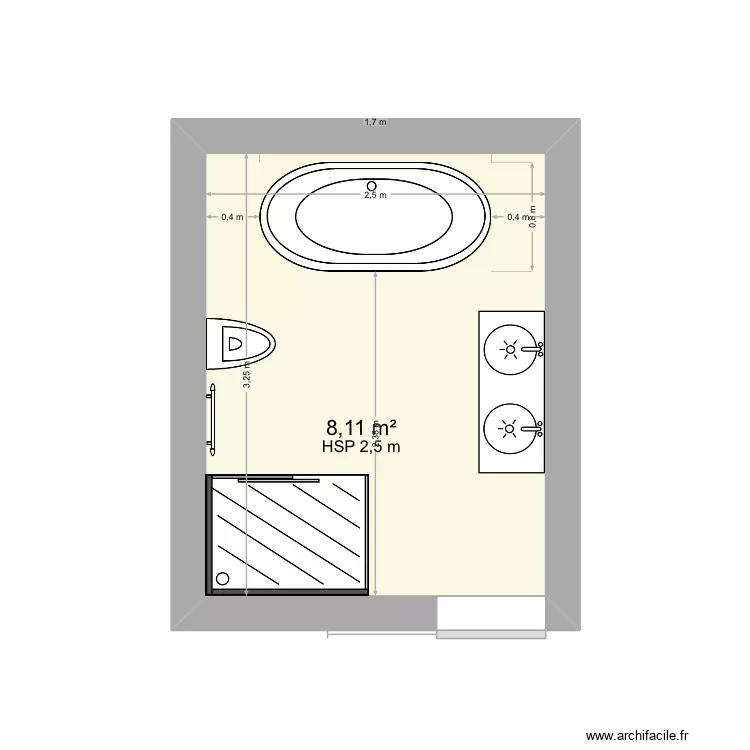 Salle de bain. Plan de 1  et 8 m²