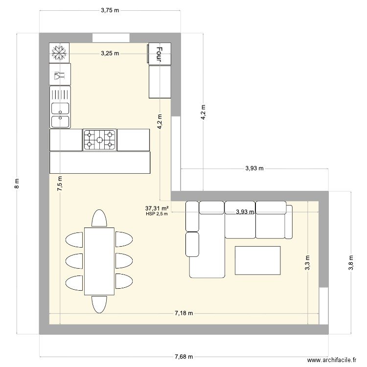 Salon Bompas. Plan de 1 pièce et 37 m2