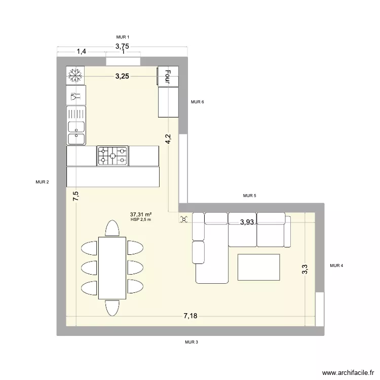 Salon Bompas. Plan de 1 pièce et 37 m²