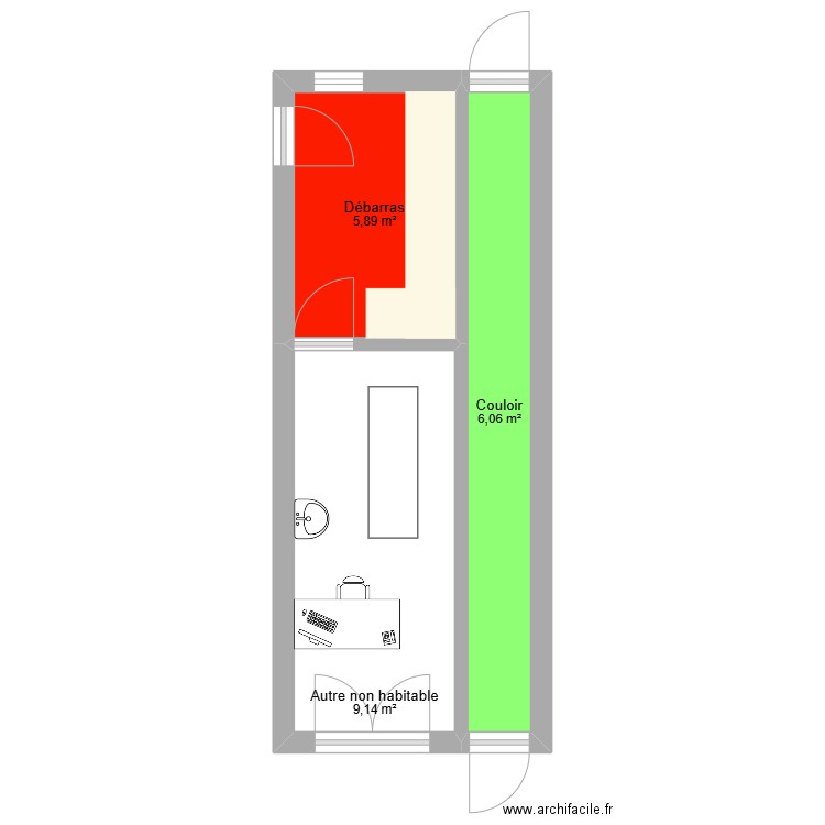 garage. Plan de 3 pièces et 21 m2