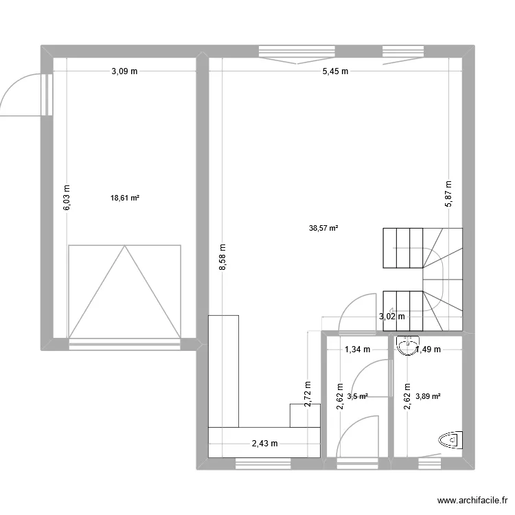 Plan 1. Plan de 4  et 65 m²
