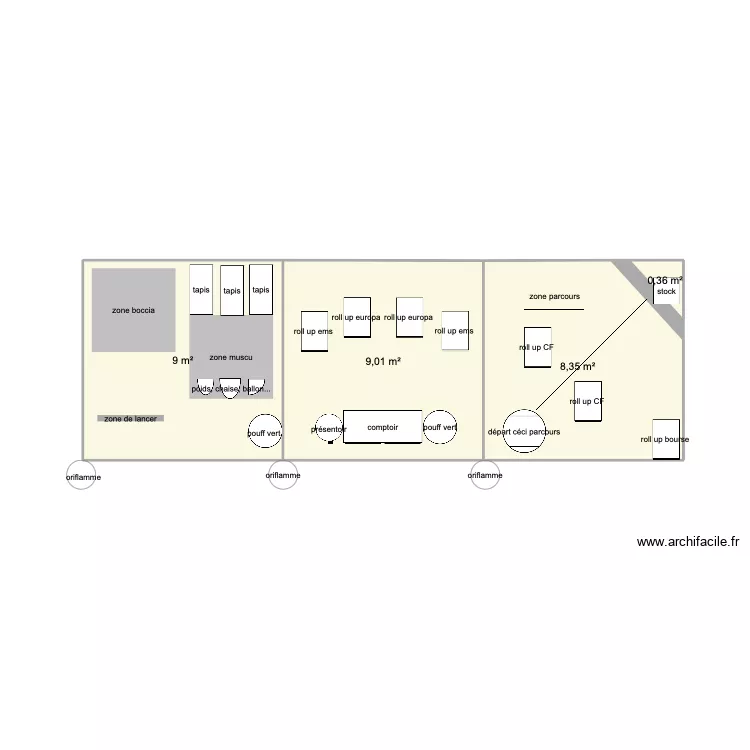 Stand JOP. Plan de 4  et 27 m²