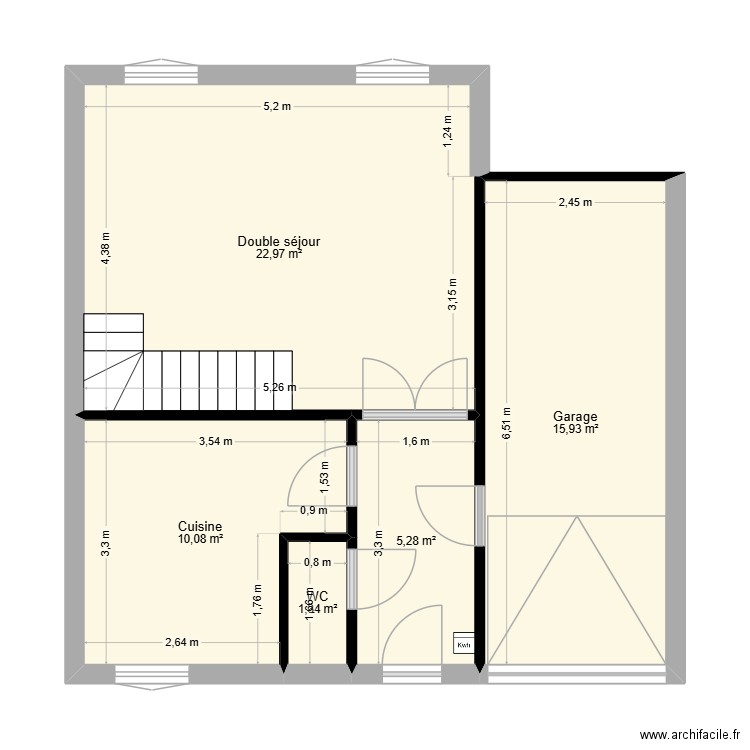 ASAAD RDC. Plan de 5 pièces et 56 m2