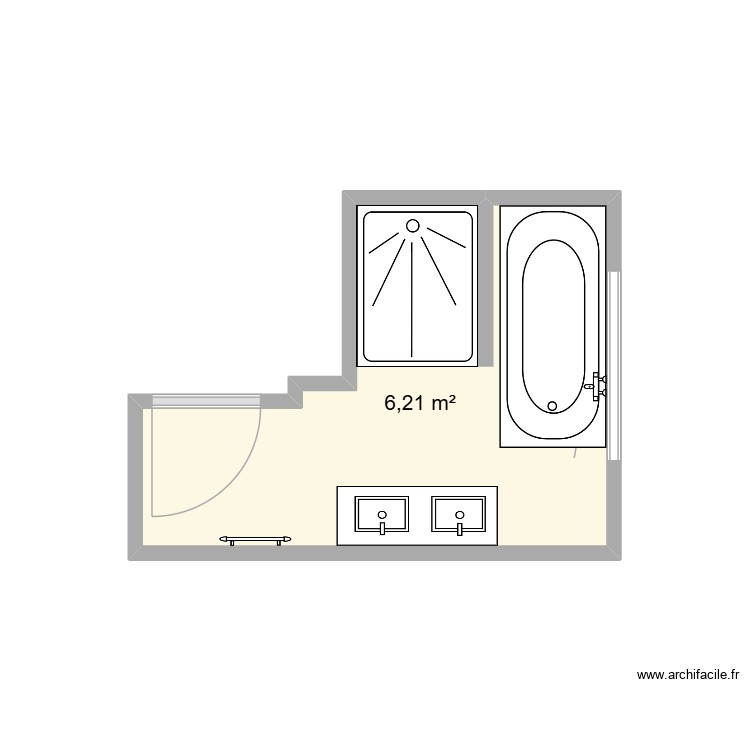 Salle de bain RDC. Plan de 1 pièce et 6 m2