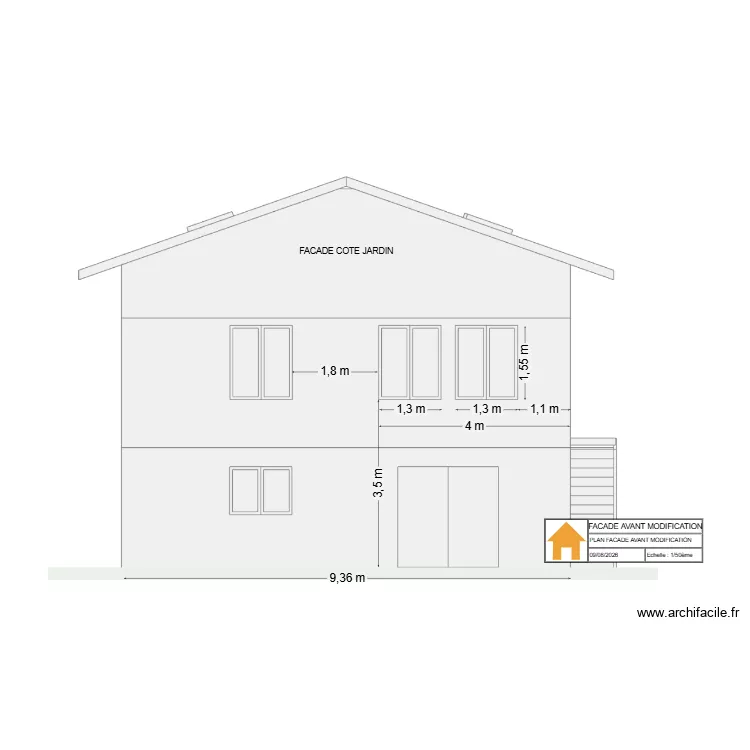facade coté avant modif. Plan de facade coté avant modif. Plan de