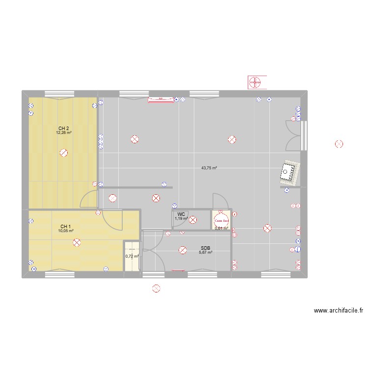 Maison St Aunis Electricité repérage. Plan de 7 pièces et 74 m2